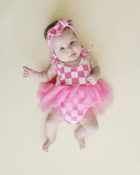 LPK Tutu Romper - Checkered Bubble Gum
