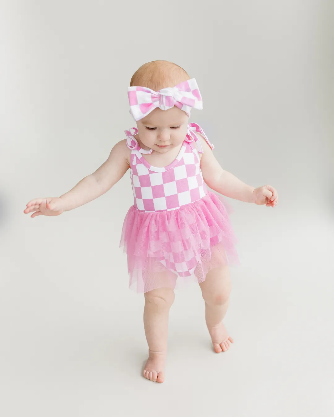 LPK Tutu Romper - Checkered Bubble Gum