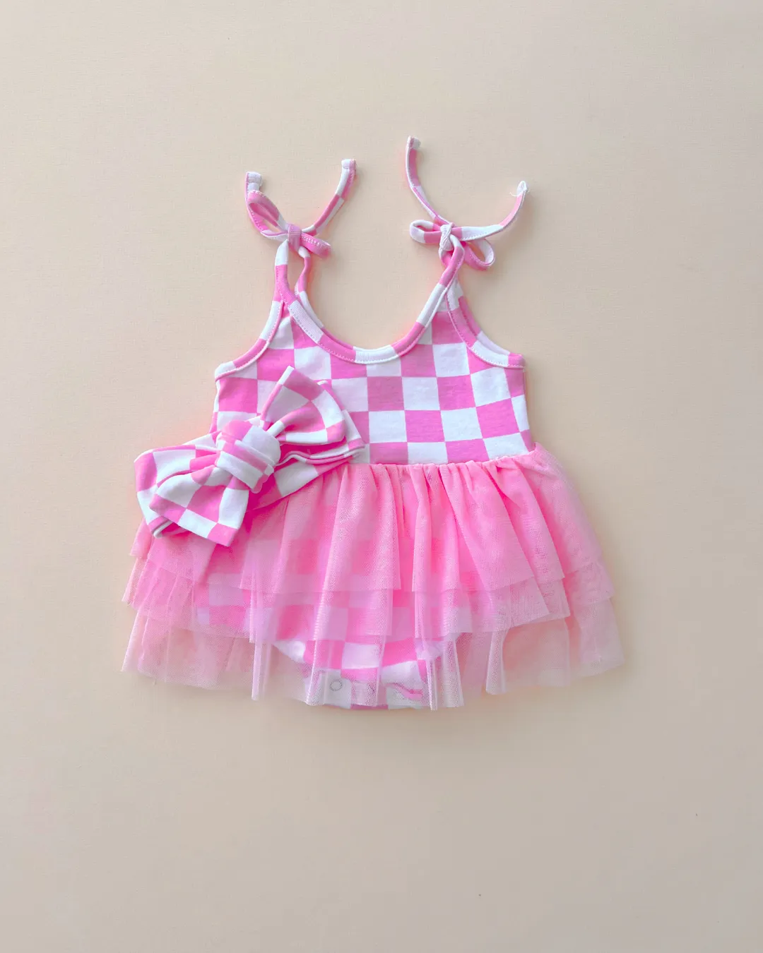LPK Tutu Romper - Checkered Bubble Gum