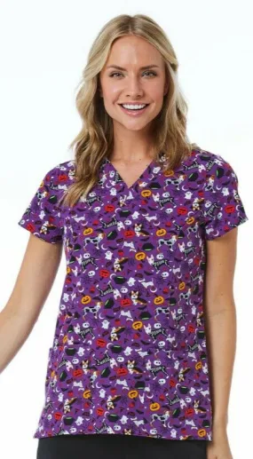 Maevn Women's V-Neck Print Scrub Top 1767 COP <br> Sizes S to XL