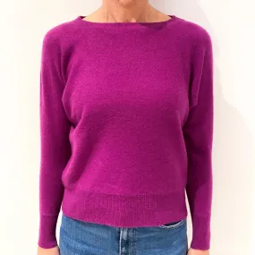 Magenta Pink Batwing Cashmere Crew Neck Jumper Small