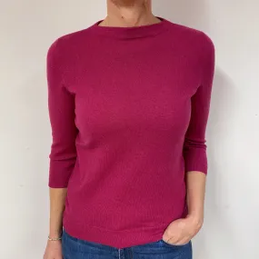 Magenta Pink Cashmere Crew Neck Jumper Medium/Petite