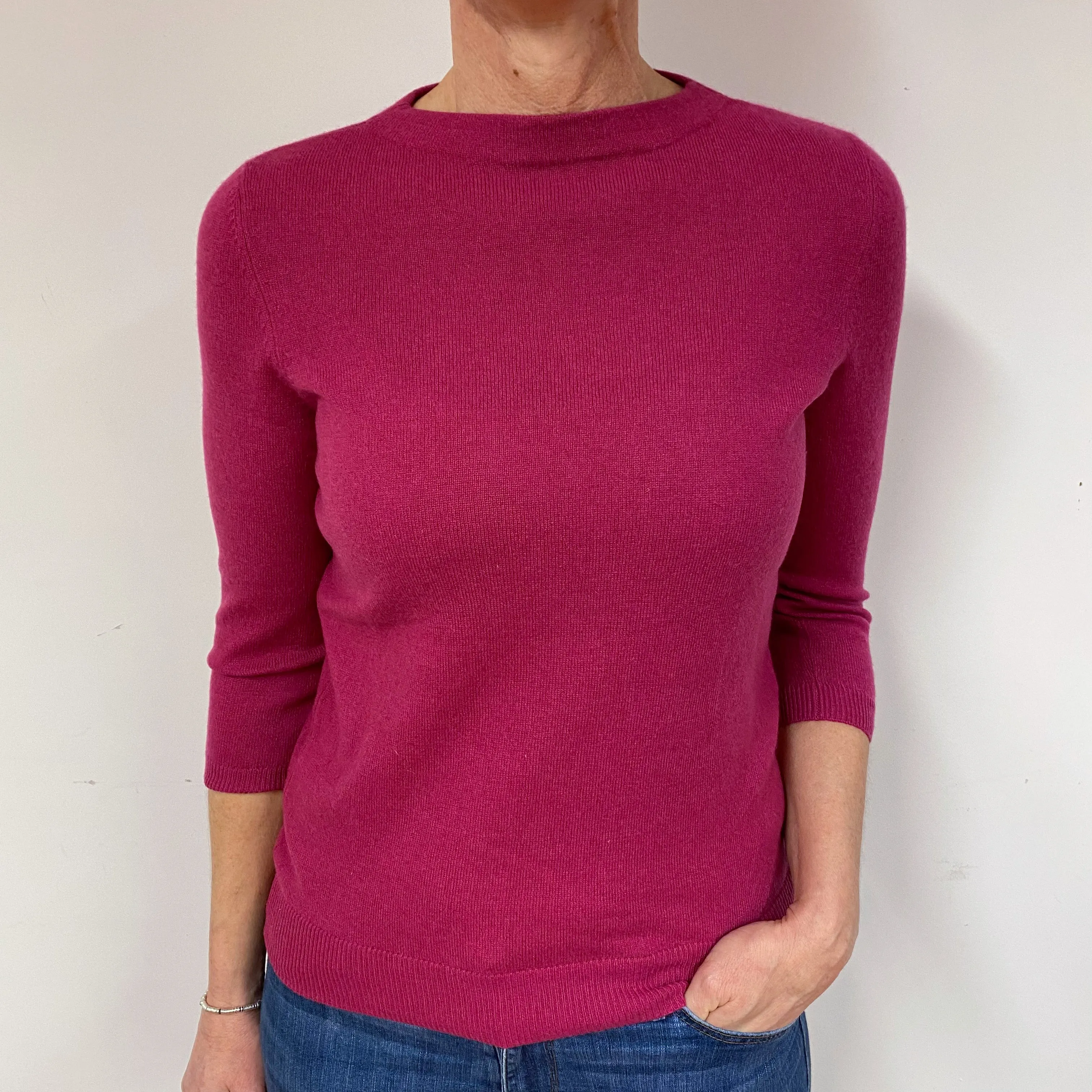 Magenta Pink Cashmere Crew Neck Jumper Medium/Petite
