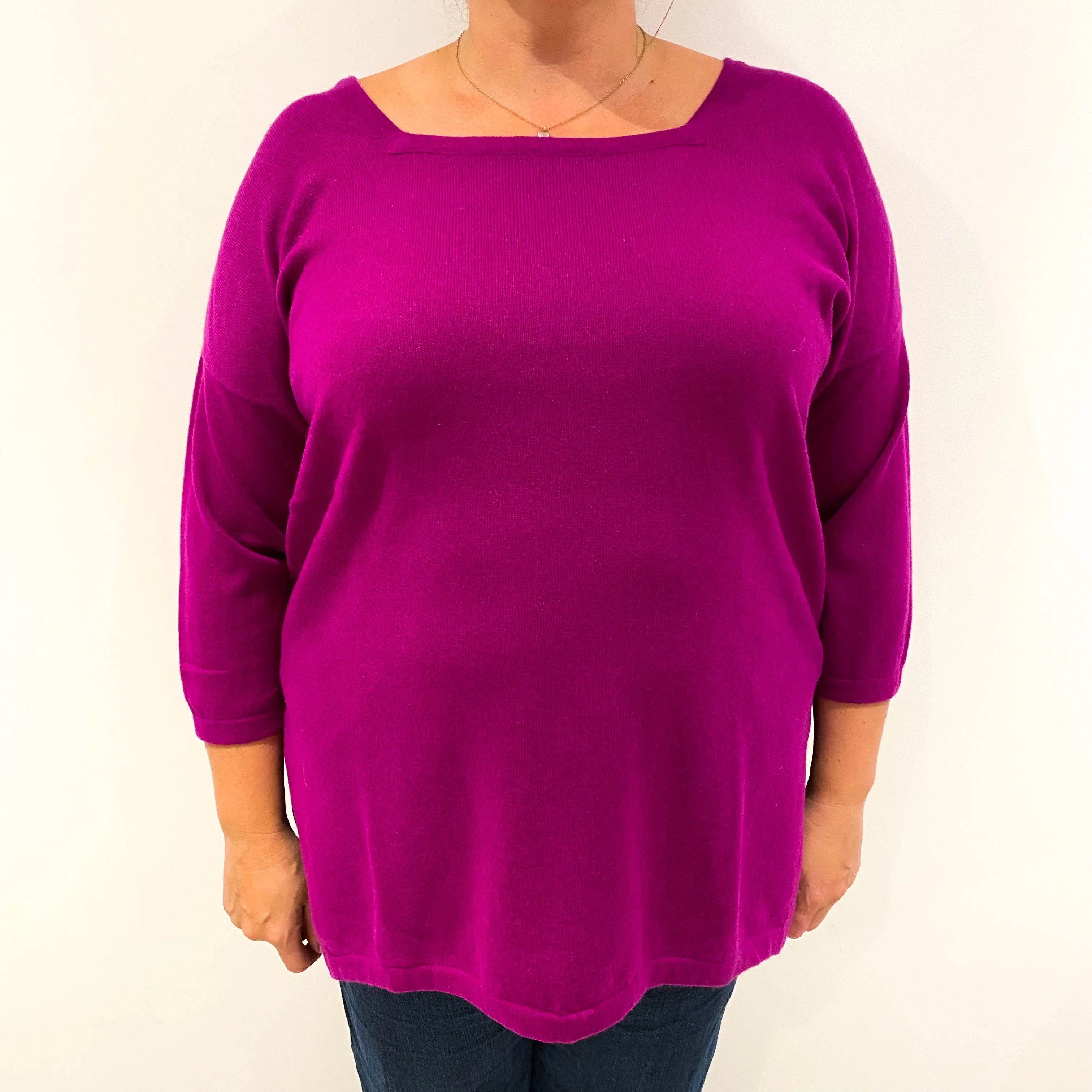 Magenta Pink Cashmere Sweetheart Neck Tunic Jumper Extra Large