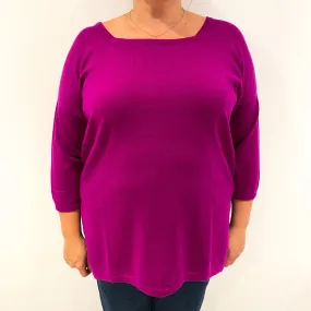 Magenta Pink Cashmere Sweetheart Neck Tunic Jumper Extra Large