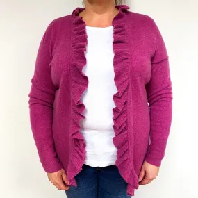 Magenta Pink Frill Cashmere Edge-Edge Cardigan Extra Large