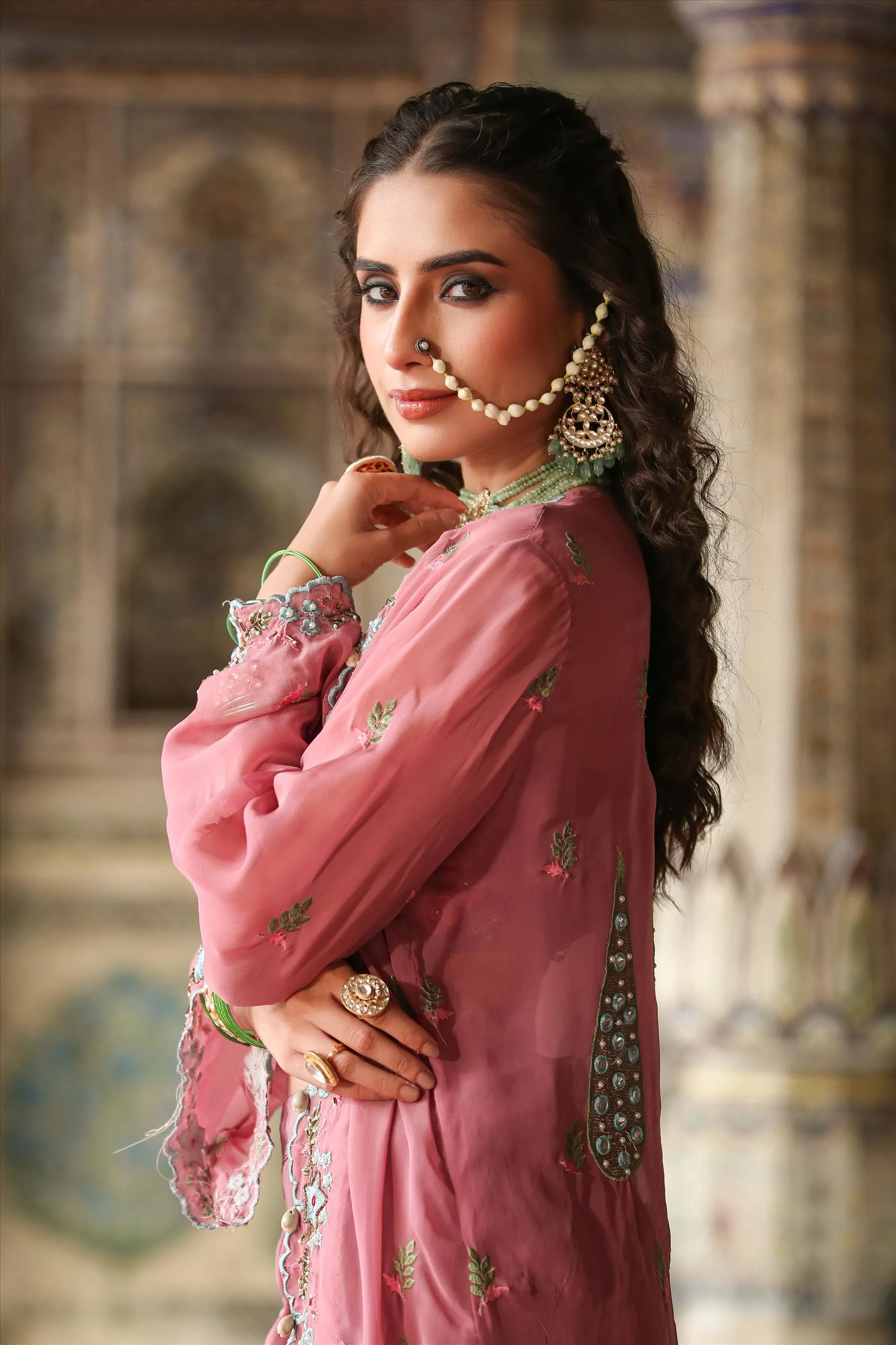 Mauve Crepe Silk Embroidered Palazzo Set With Cape