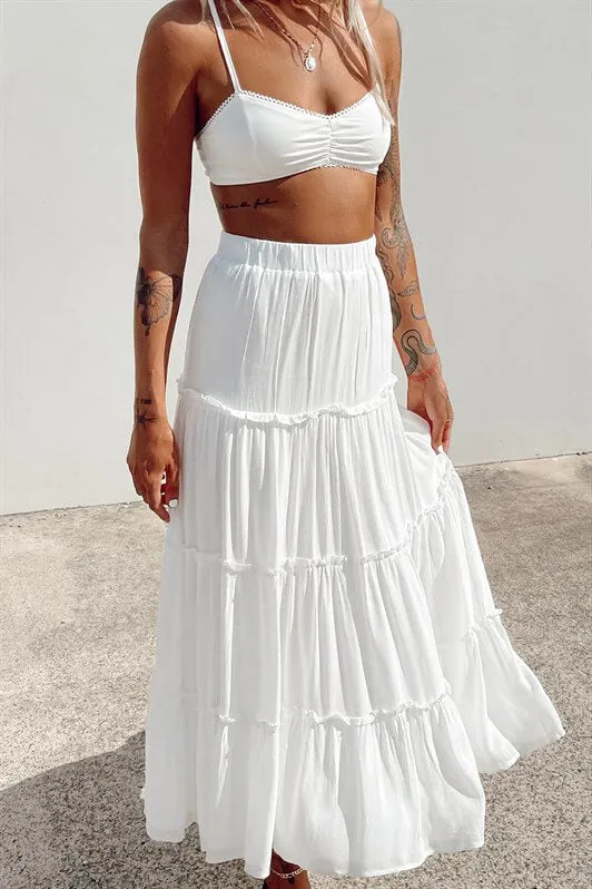 MDX White Basic Pleated Women's Long Skirt - Zoetermeer