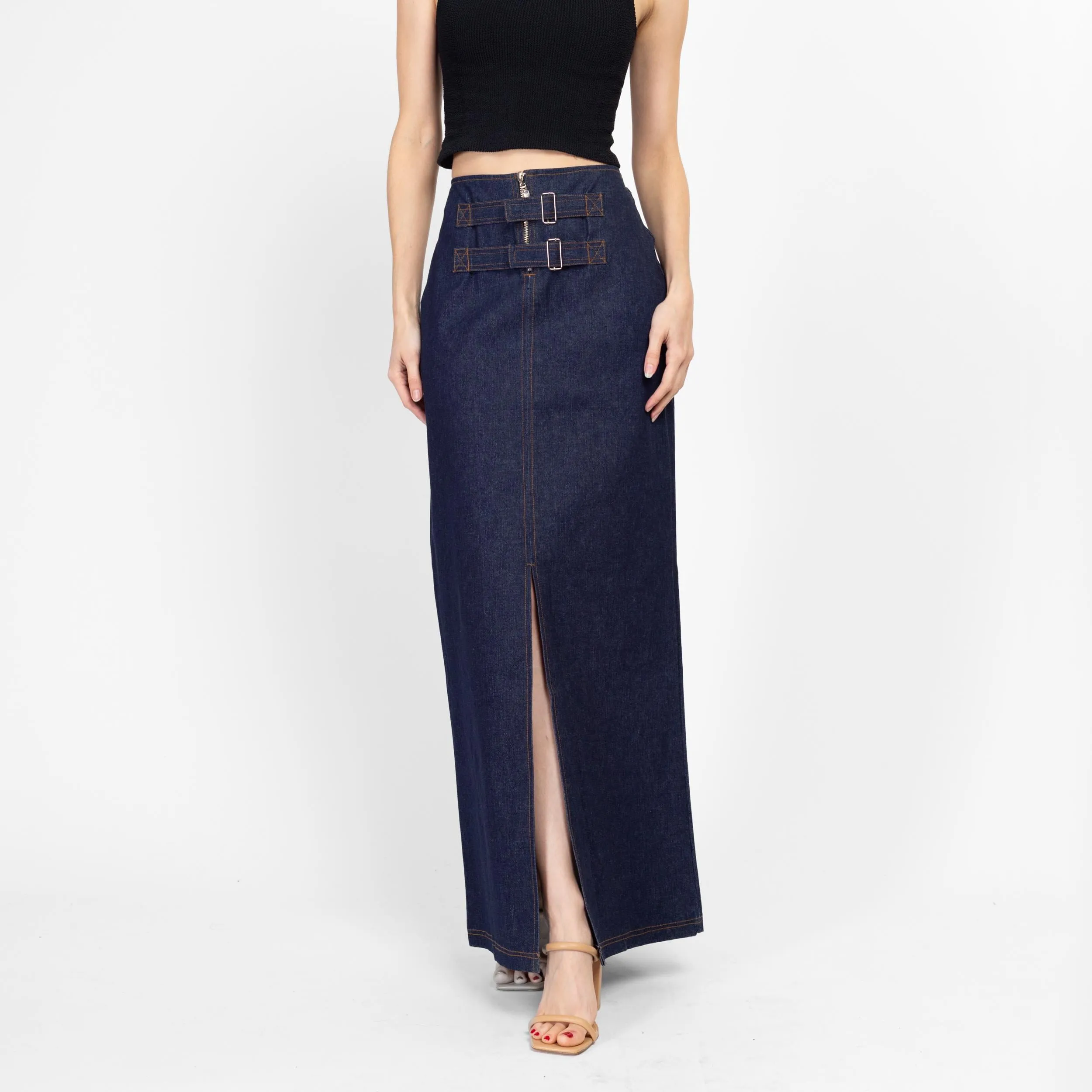 Medium Y2K Dark Wash Denim Maxi Skirt
