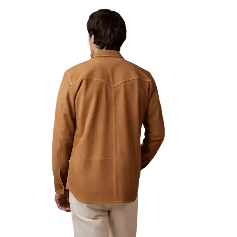Men's Brown Full Sleeve Suede Leather Shirt – Stylish & Comfortable