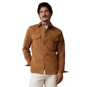 Men's Brown Full Sleeve Suede Leather Shirt – Stylish & Comfortable