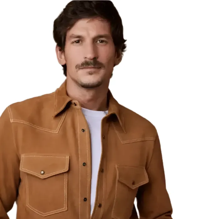 Men's Brown Full Sleeve Suede Leather Shirt – Stylish & Comfortable