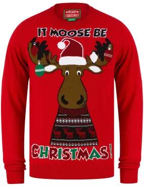 Men's Christmoose Novelty Christmas Jumper in George Red - Merry Christmas