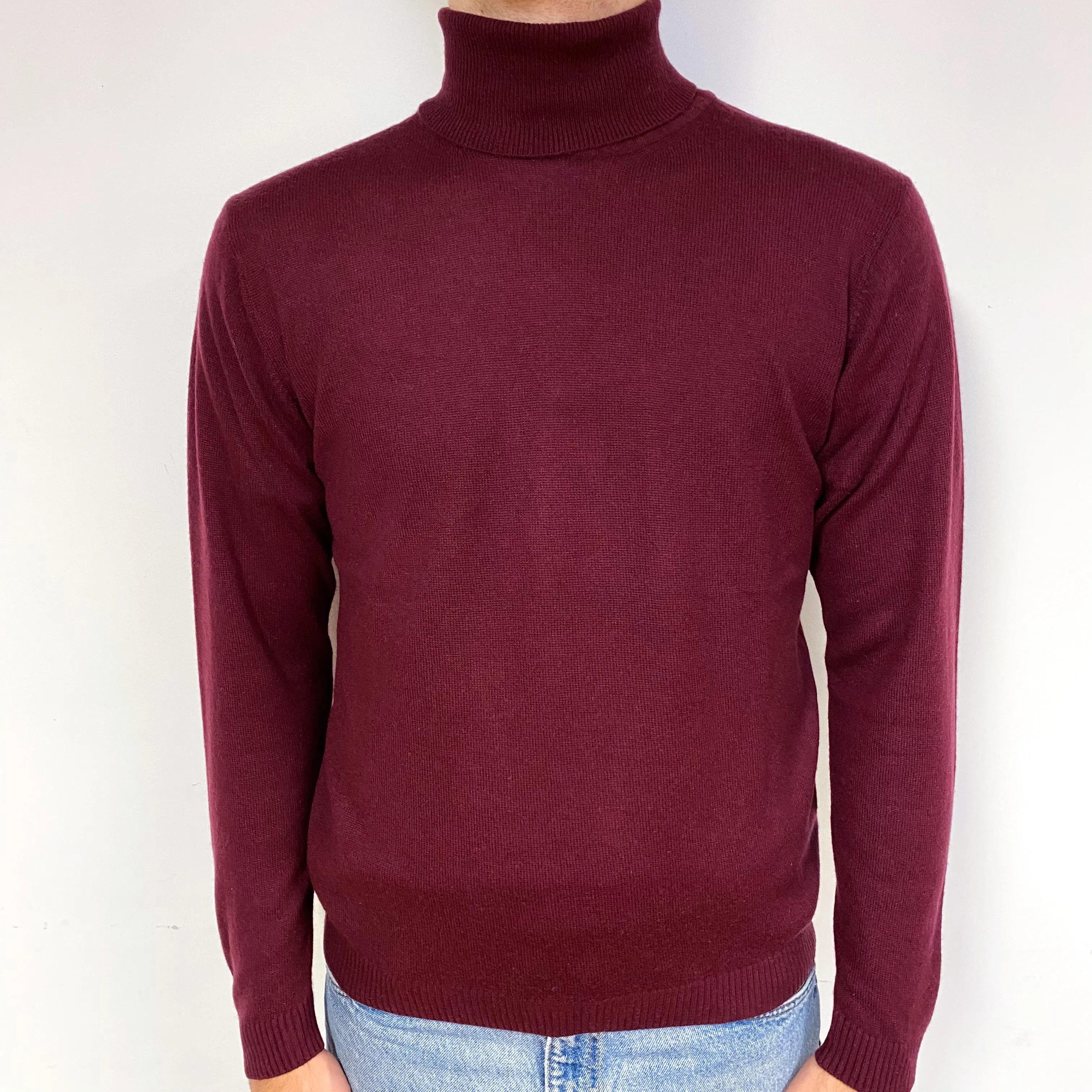 Men's Mulberry Purple Cashmere Polo Neck Jumper Medium
