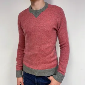 Men's Orange and Grey Cashmere Crew Neck Jumper