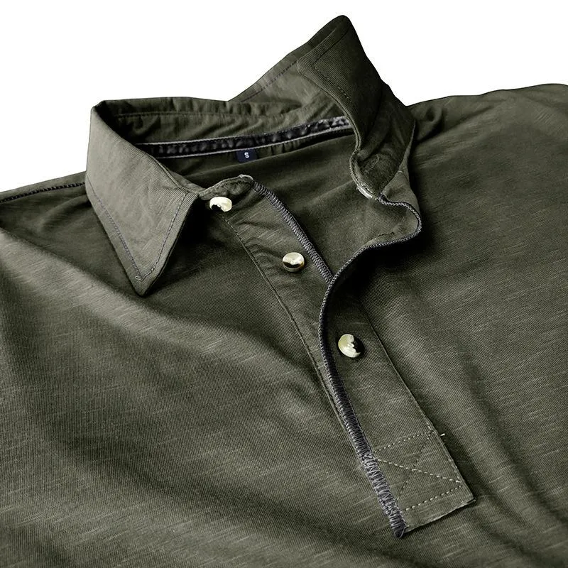 Men's Solid Color Long Sleeve Lapel Polo Shirt