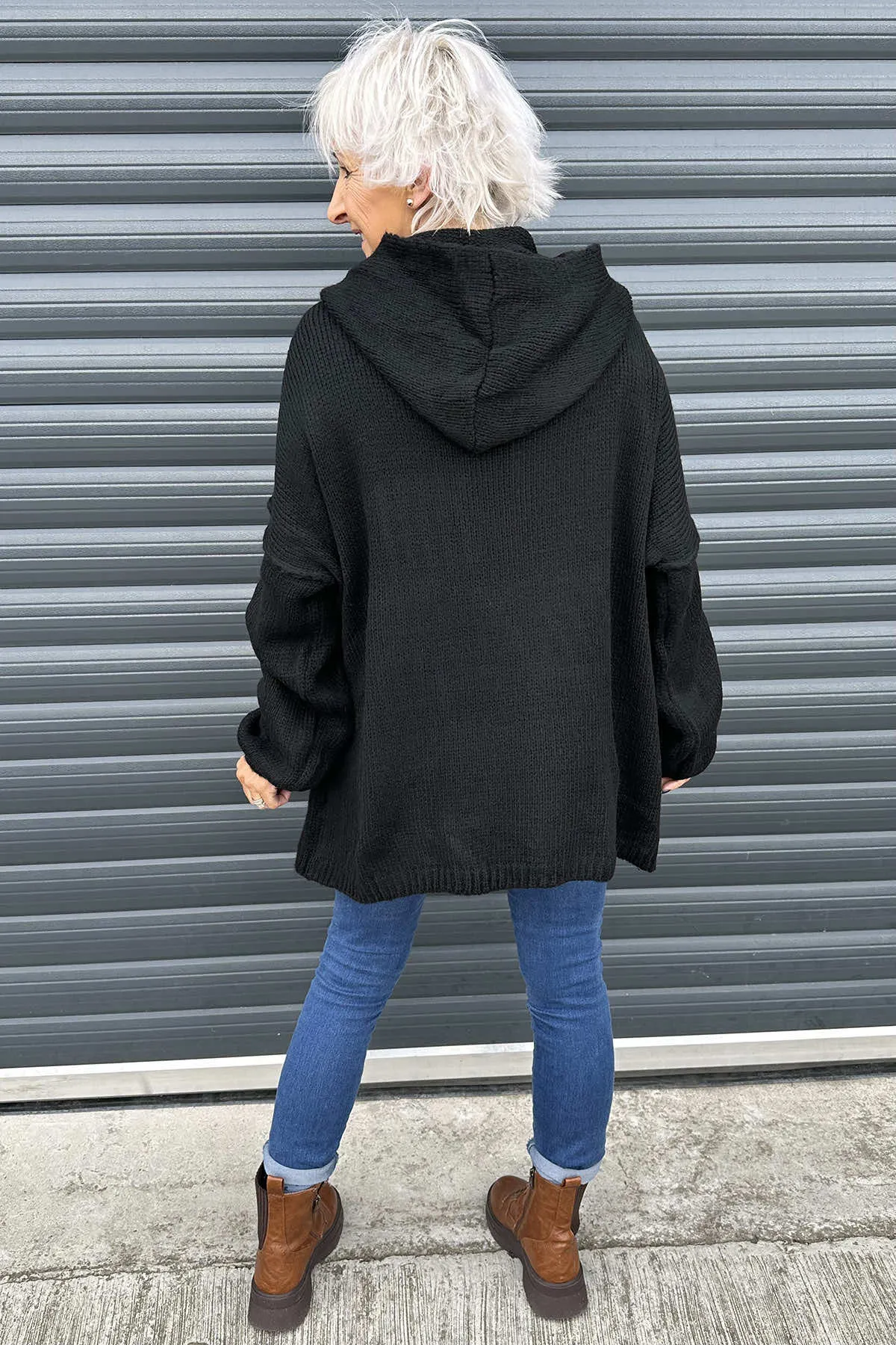 Minerva Hooded Knitted Jumper Black