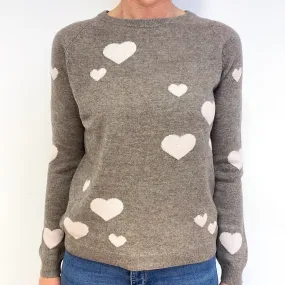 Mink Brown Love Heart Cashmere Crew Neck Jumper Small