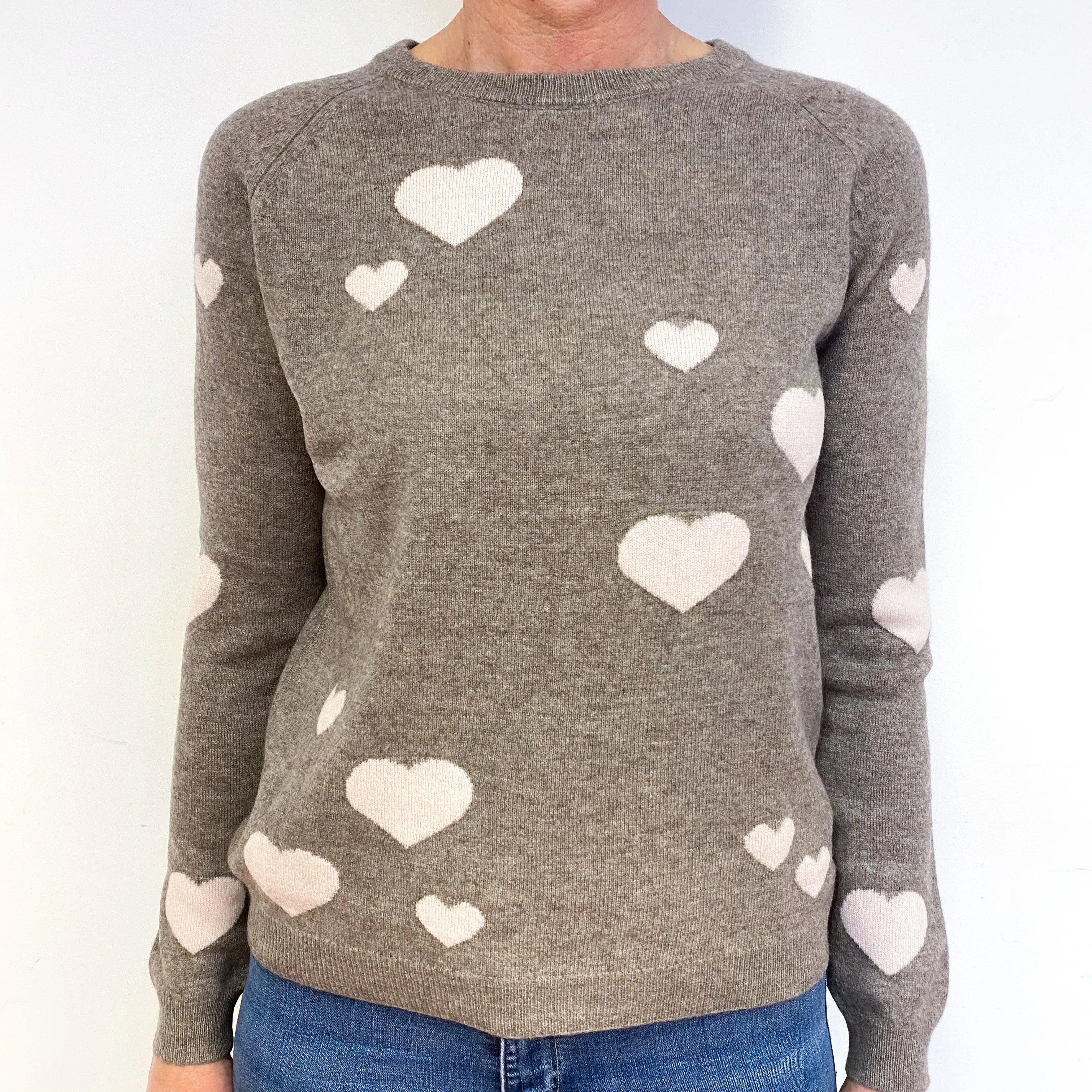 Mink Brown Love Heart Cashmere Crew Neck Jumper Small
