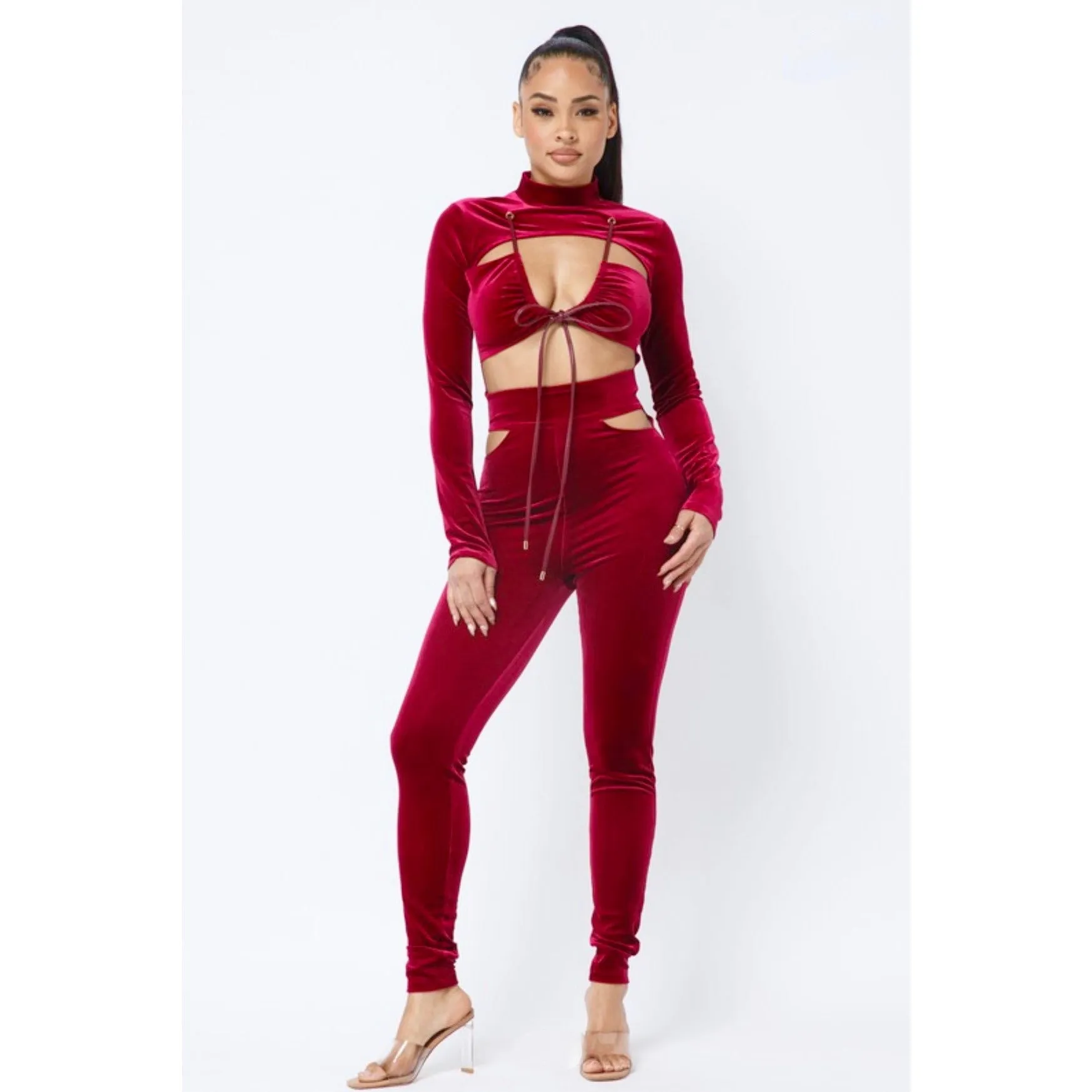 Missy Velour Jumpsuit (Red)