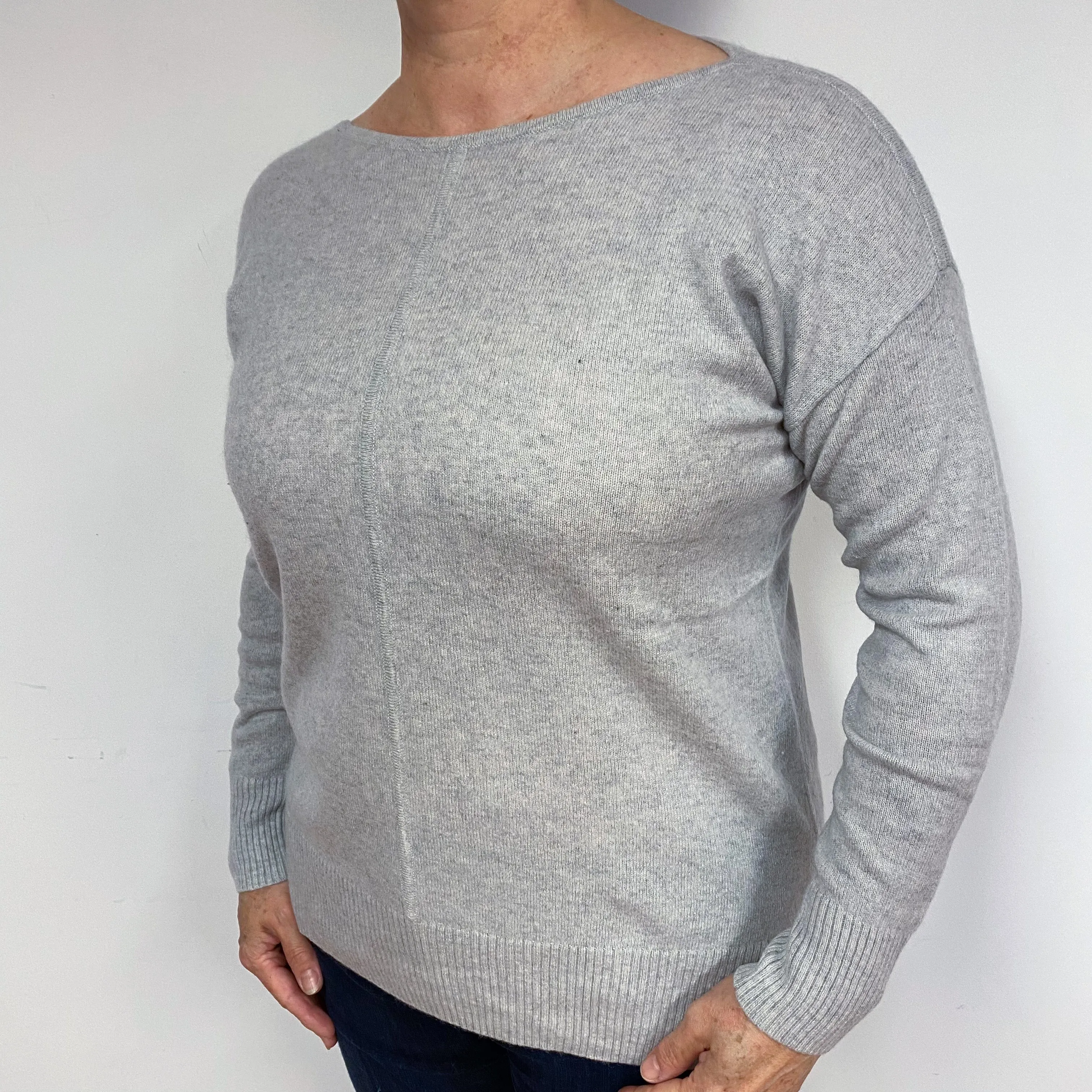 Mist Grey Cashmere Crew Neck Jumper Large