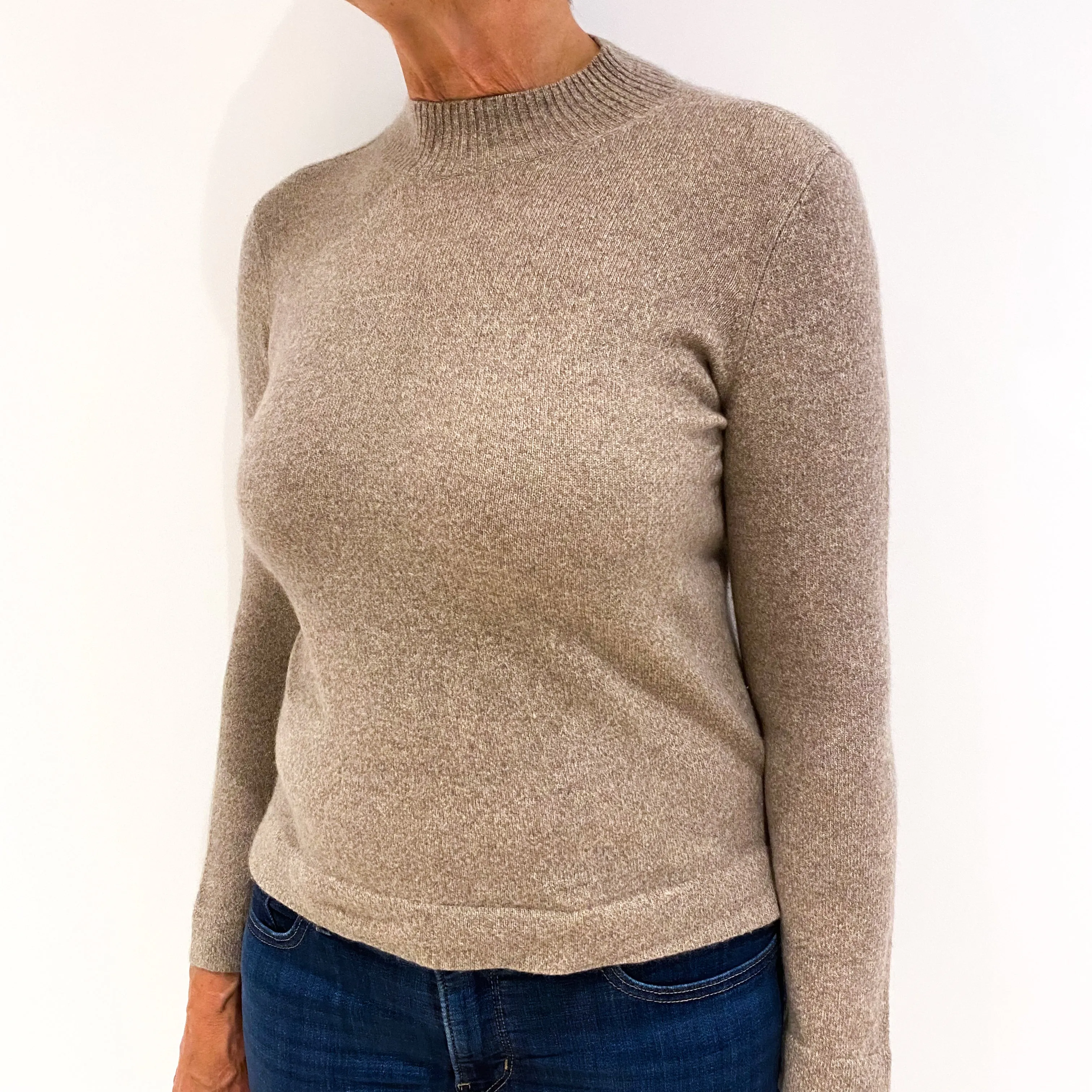 Mocha Brown Marl Cashmere Turtle Neck Jumper Medium