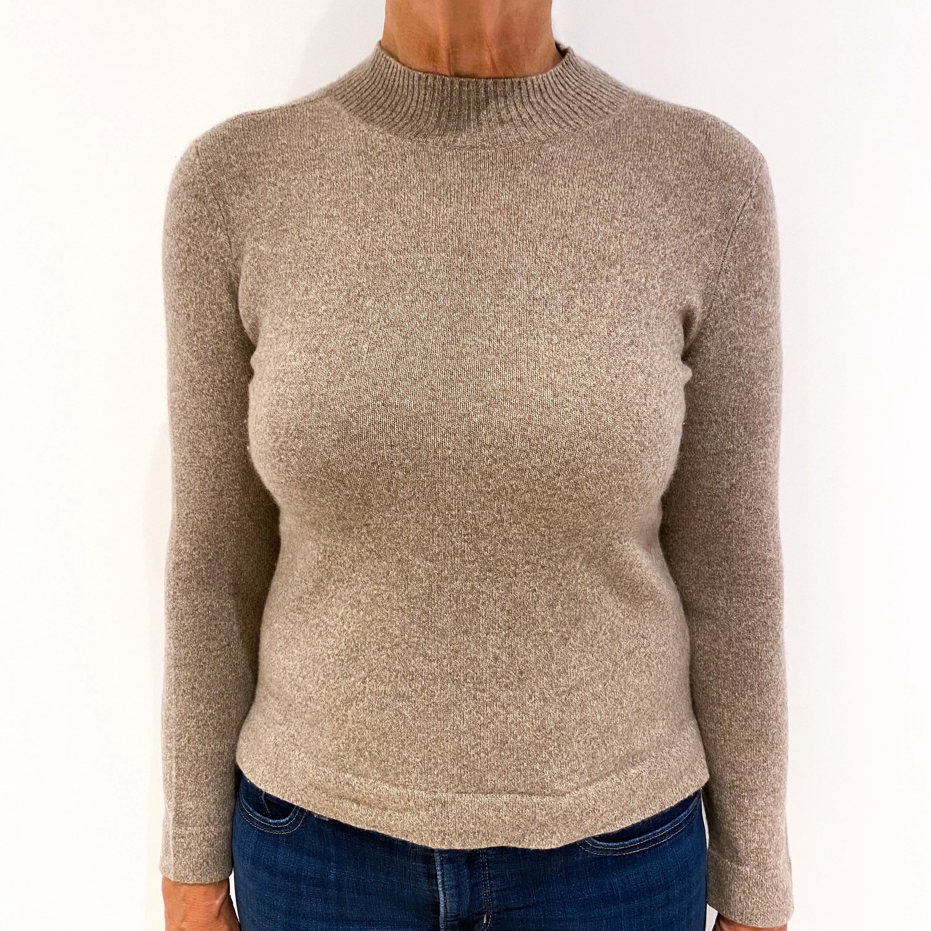 Mocha Brown Marl Cashmere Turtle Neck Jumper Medium