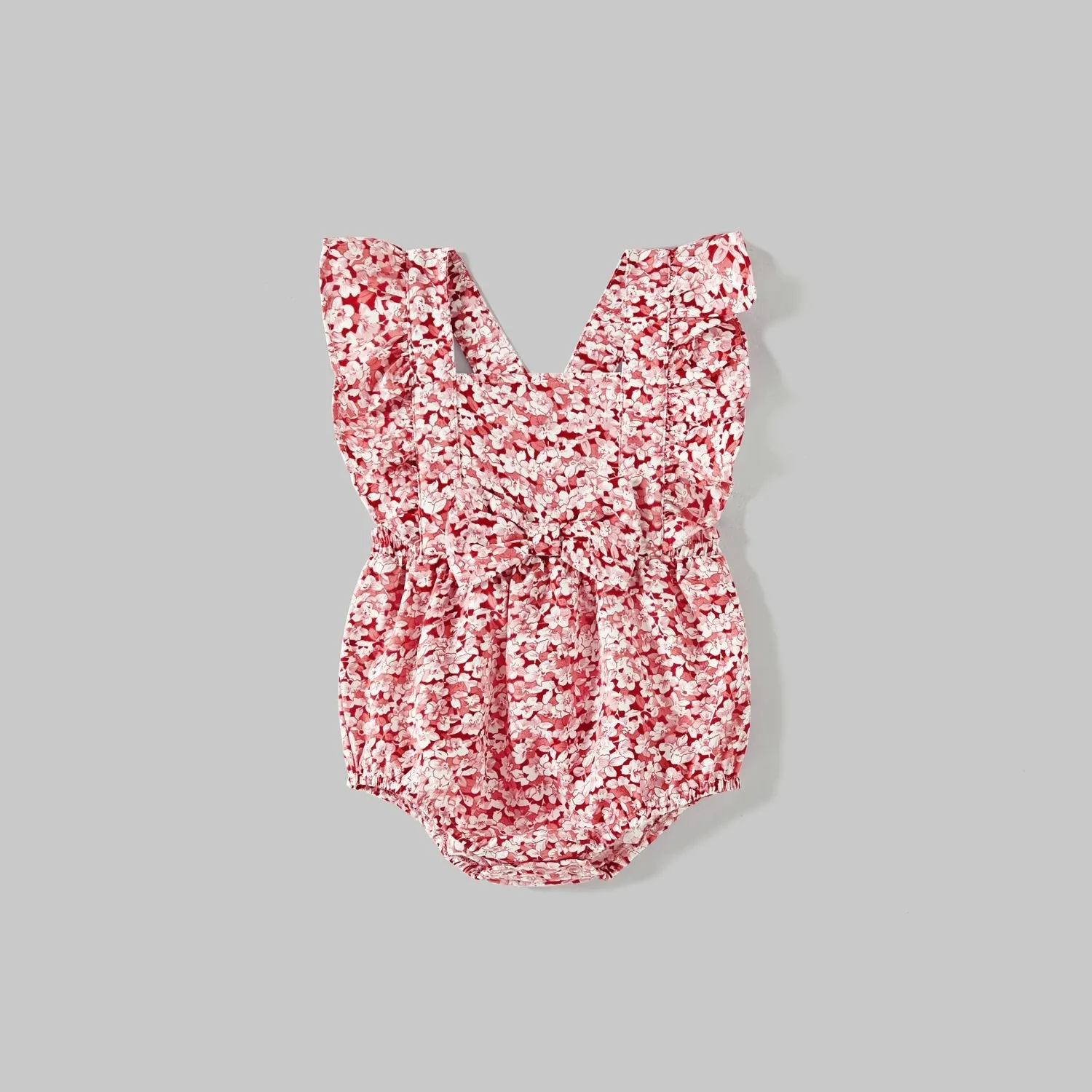 Mommy and Me Cotton Ribbed Spliced Floral Print Ruffle Trim Tulip Hem Cami Dresses
