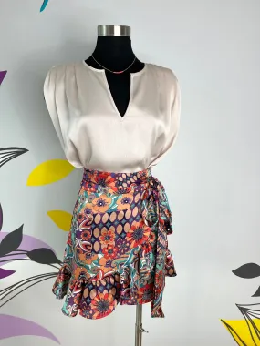 Multi Print Mini Wrap Skirt (Pick Style)