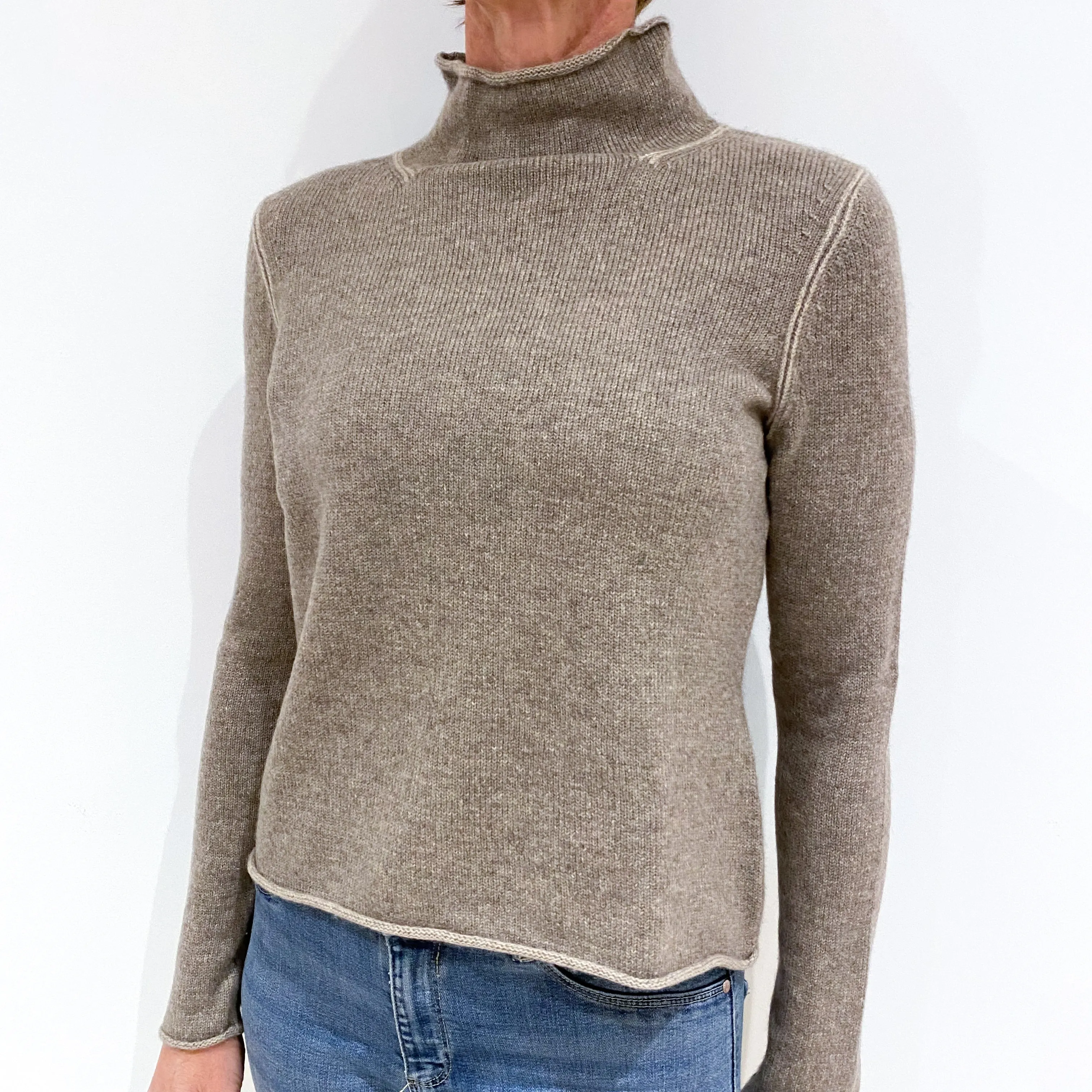 Muted Brown Cashmere Funnel Neck Jumper Small
