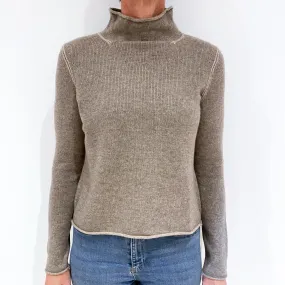 Muted Brown Cashmere Funnel Neck Jumper Small