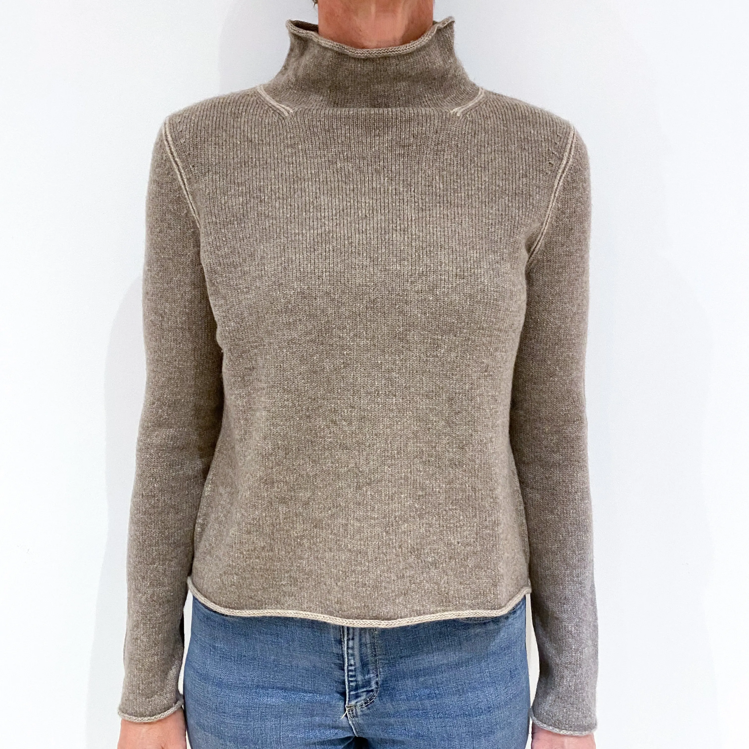 Muted Brown Cashmere Funnel Neck Jumper Small