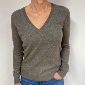 Muted Brown Cashmere V-Neck Jumper Medium
