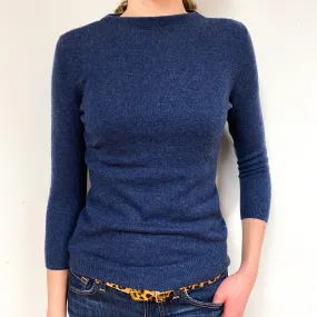 Naval Blue 3/4 Sleeve Cashmere Crew Neck Jumper Extra Small