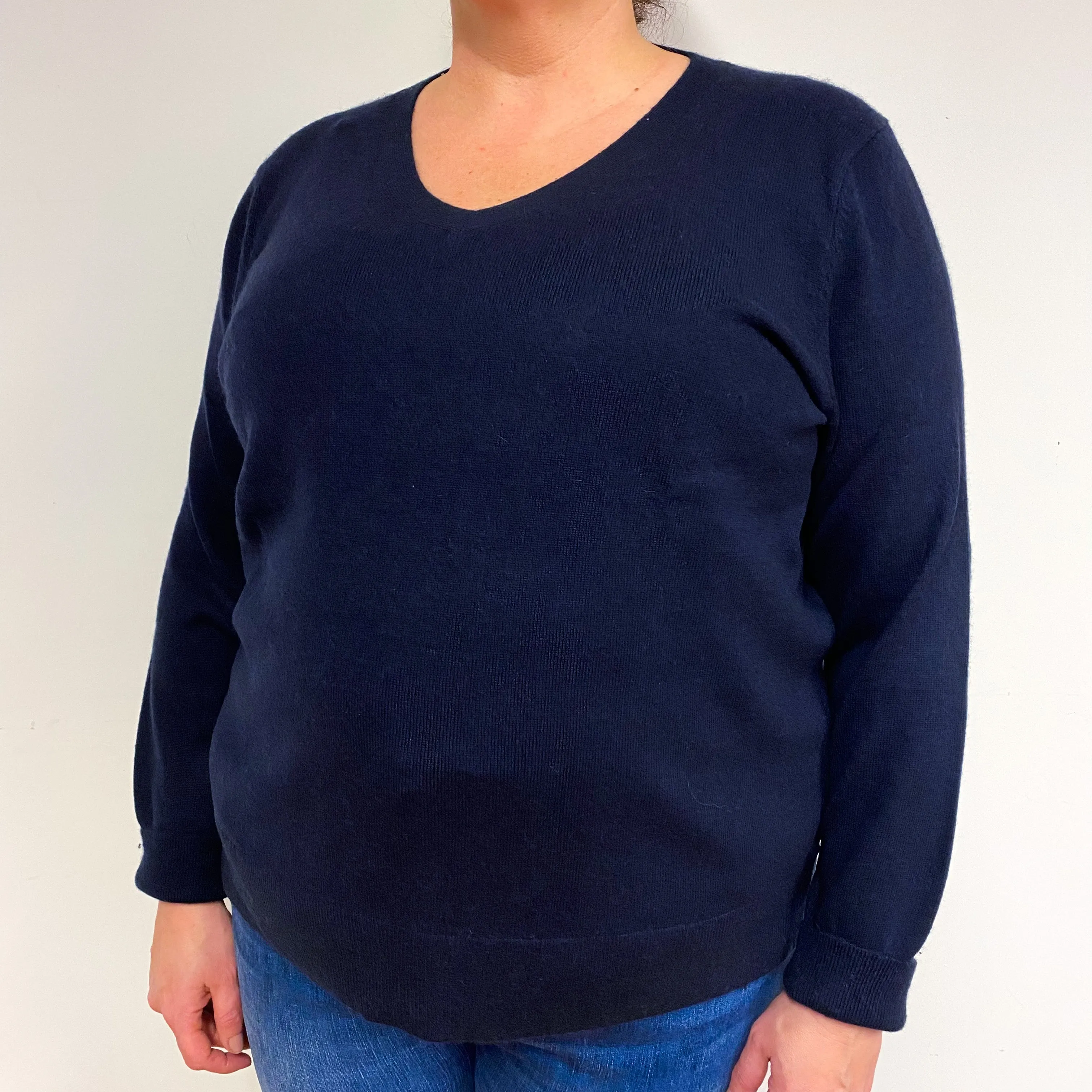 Navy Blue Cashmere V-Neck Jumper XXL