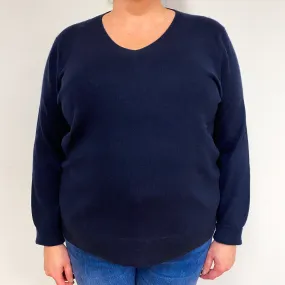 Navy Blue Cashmere V-Neck Jumper XXL