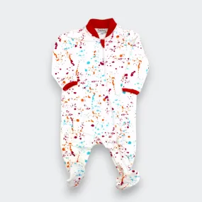 New Arrival: Cotton Knit Color Splash Zipper Footie Onesie
