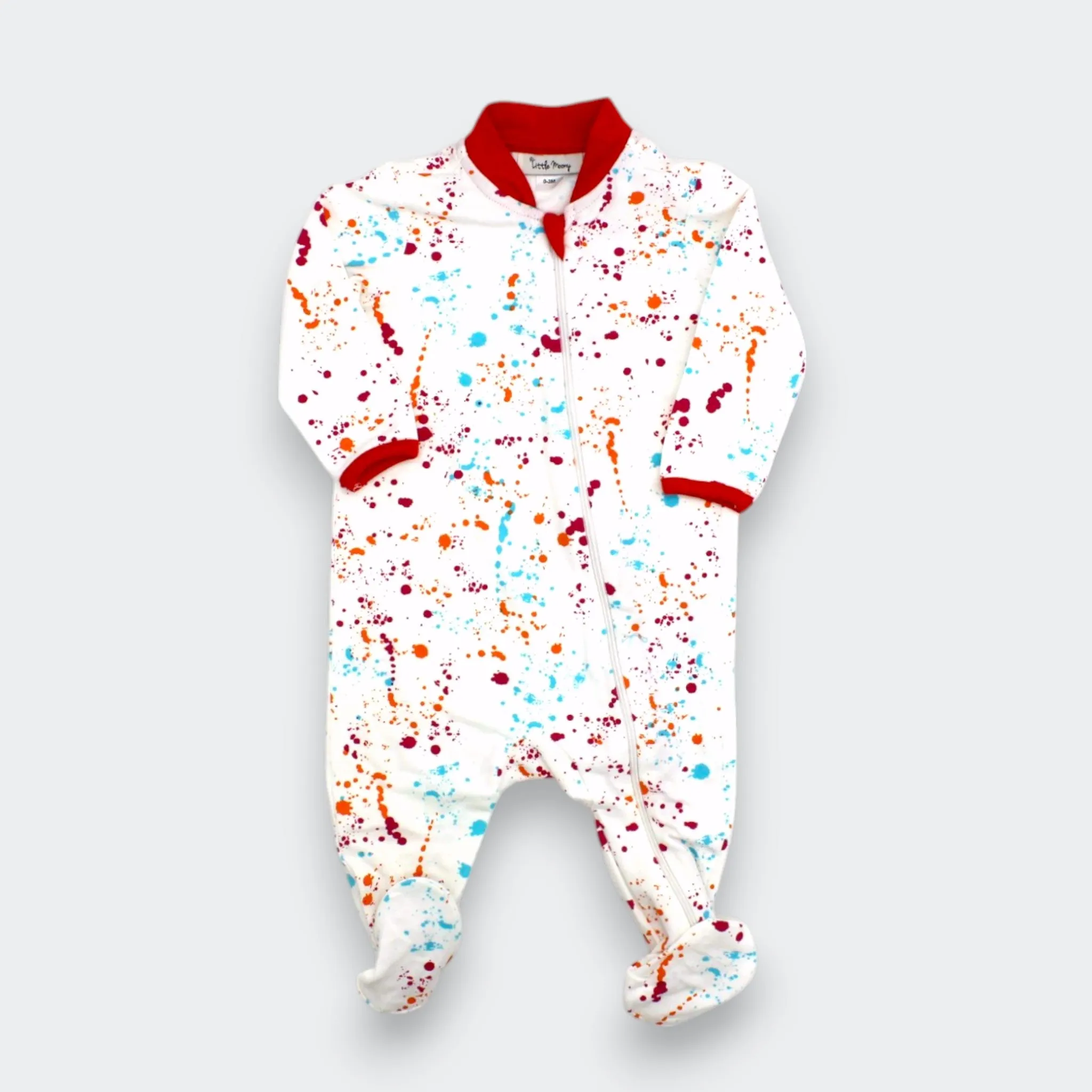 New Arrival: Cotton Knit Color Splash Zipper Footie Onesie