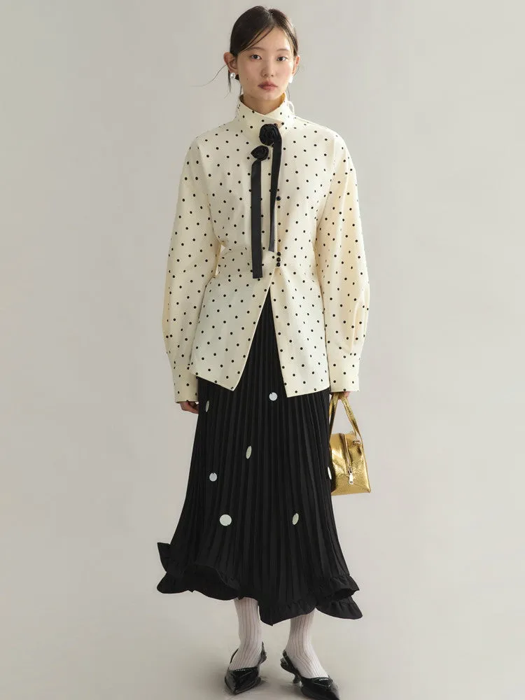 Nichi Dot Ruffle Flare A-Linehigh-Waist Long-Skirt