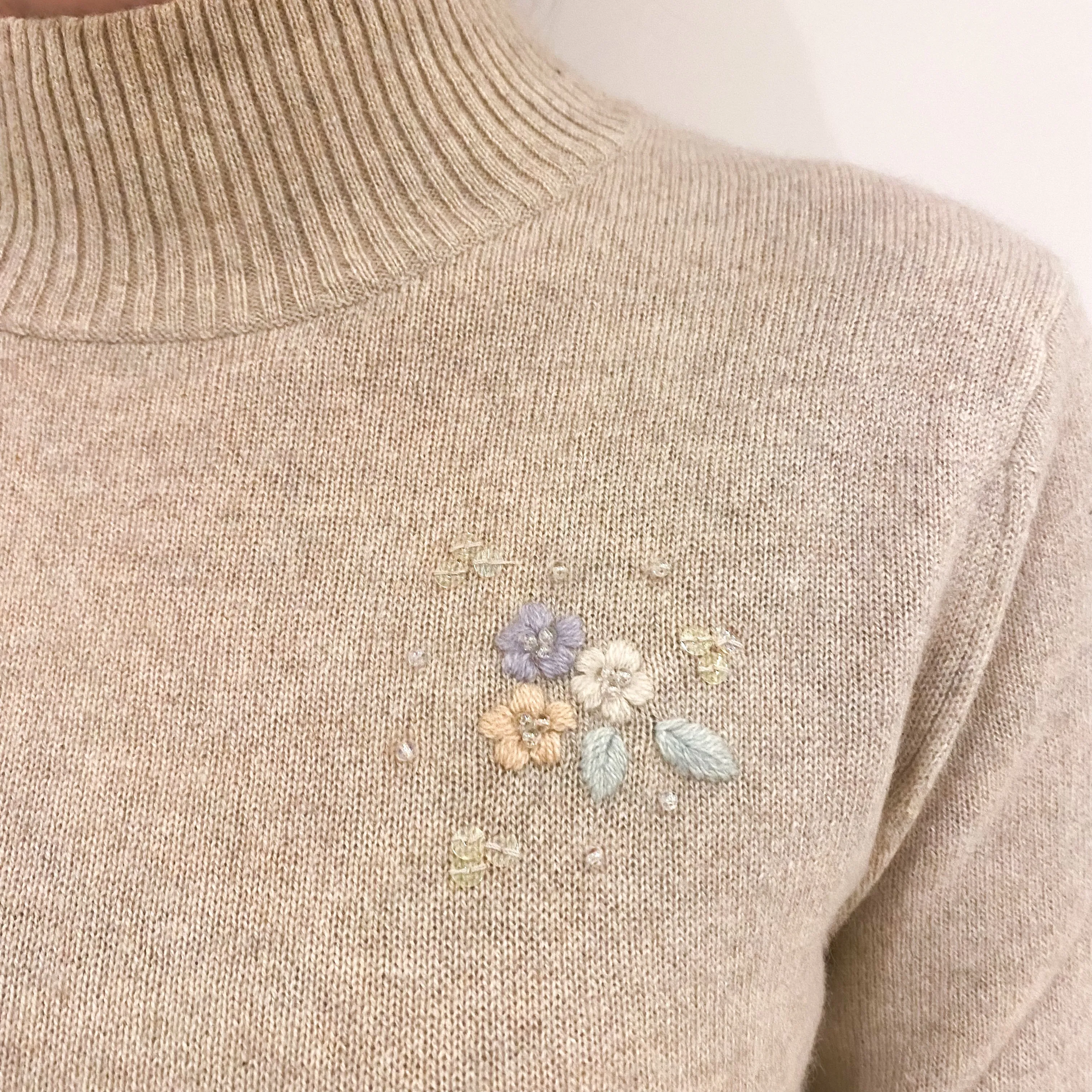Oatmeal Cashmere Turtle Neck Jumper Extra Small