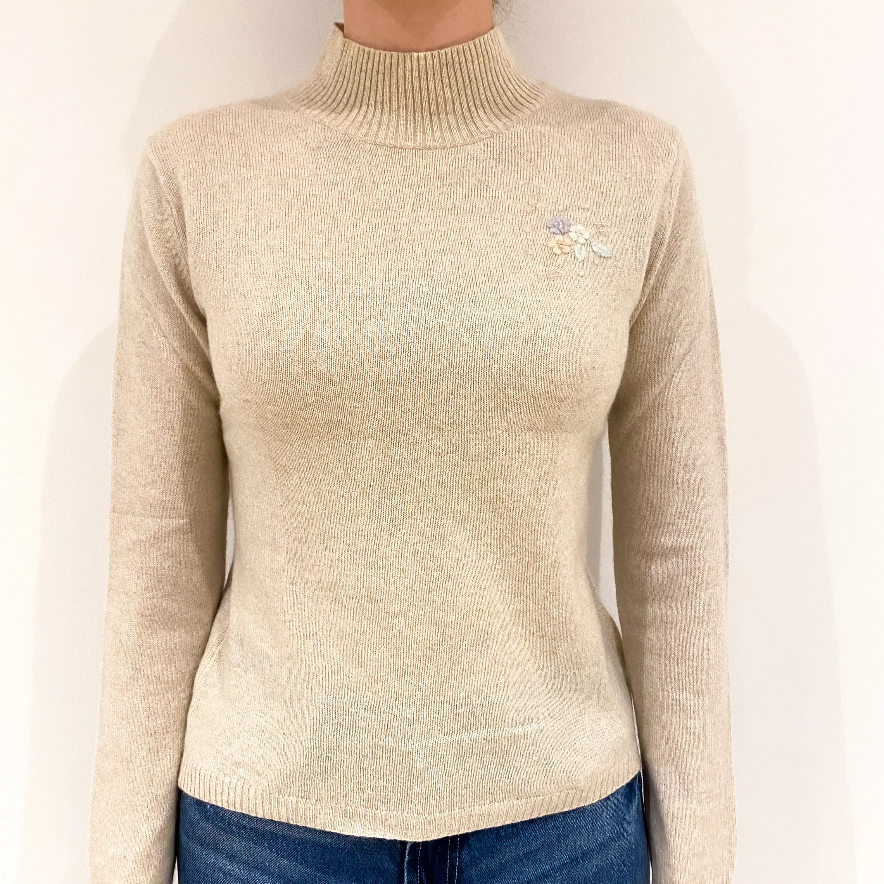 Oatmeal Cashmere Turtle Neck Jumper Extra Small