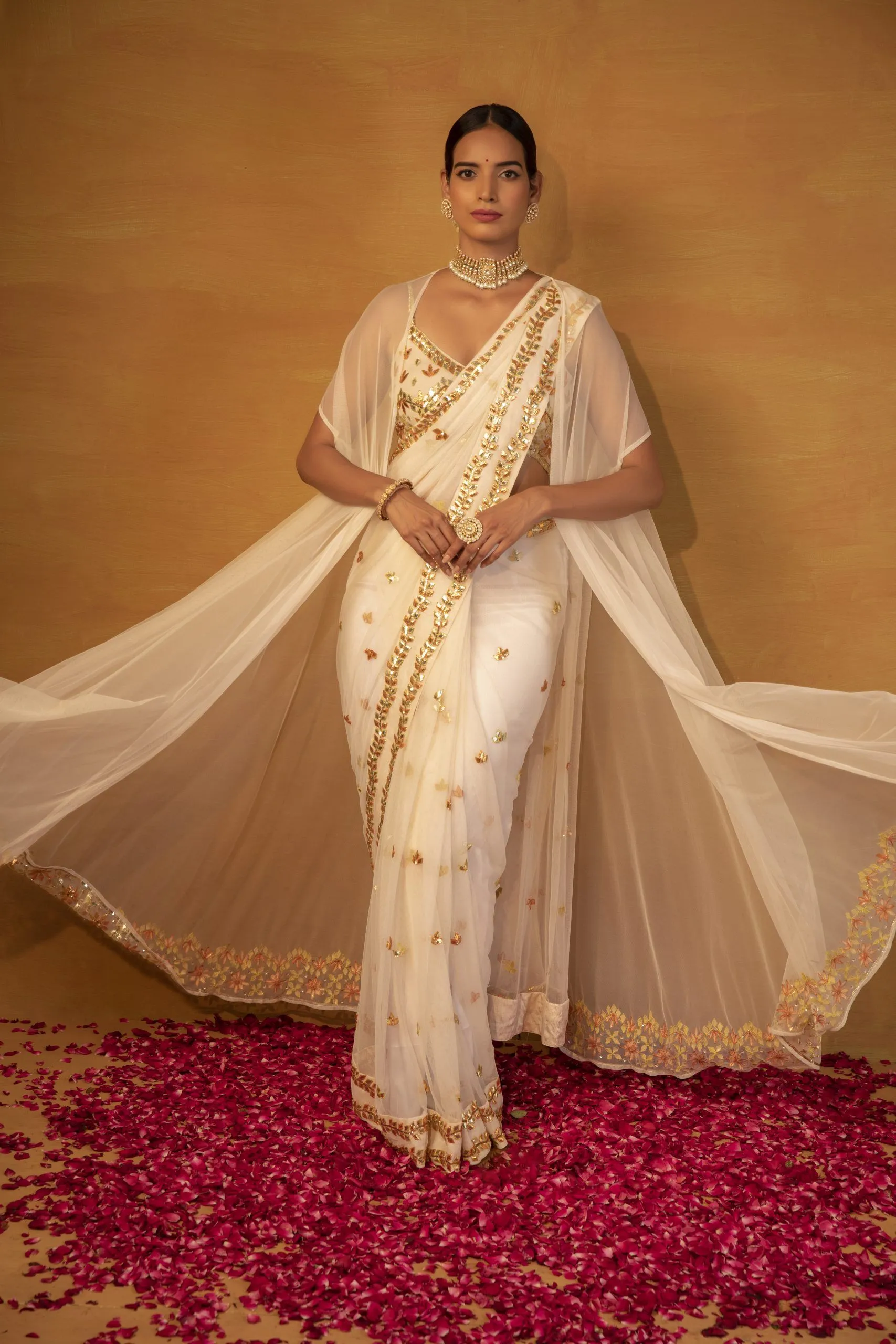 Off white net saree