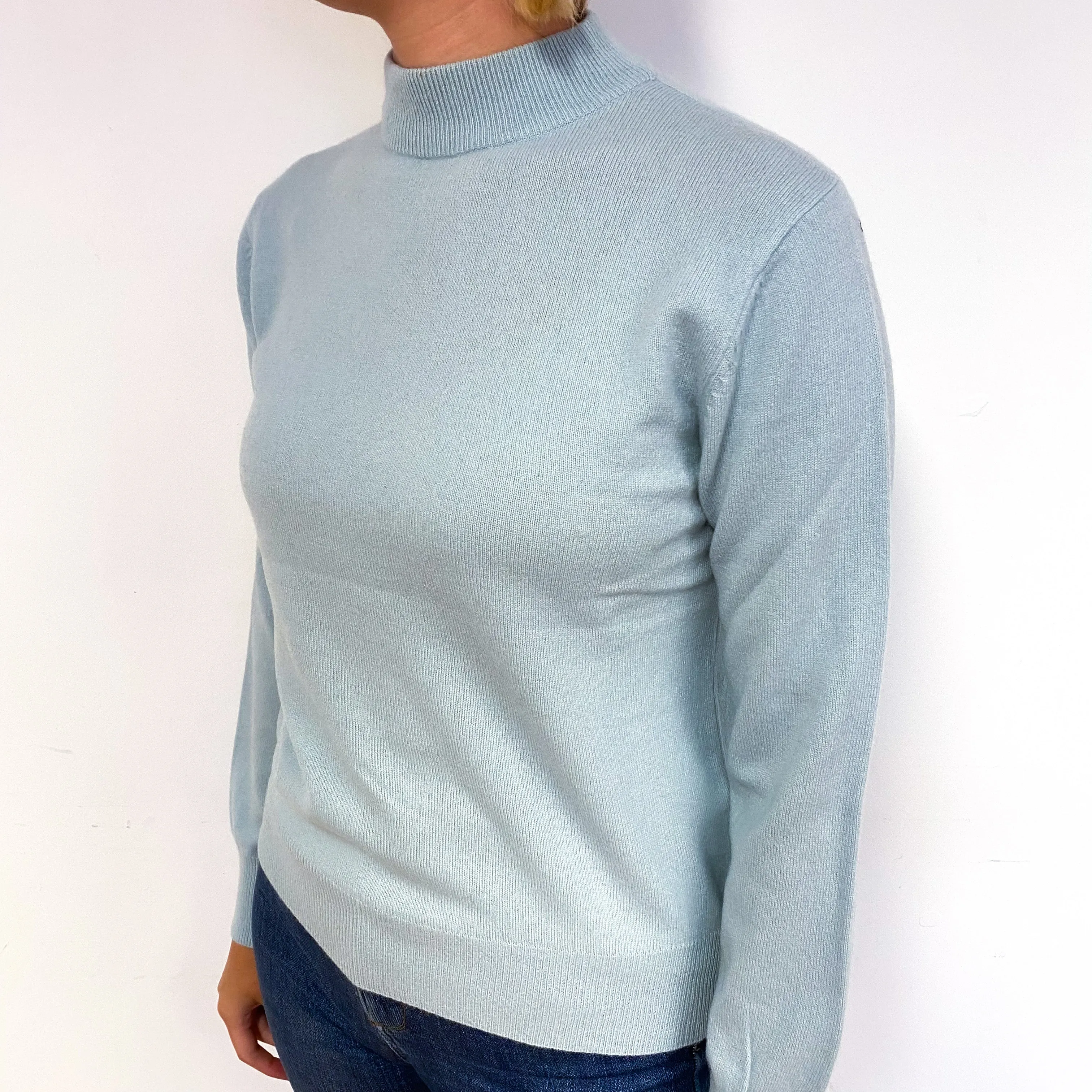 Opal Blue Cashmere Turtle Neck Jumper Small
