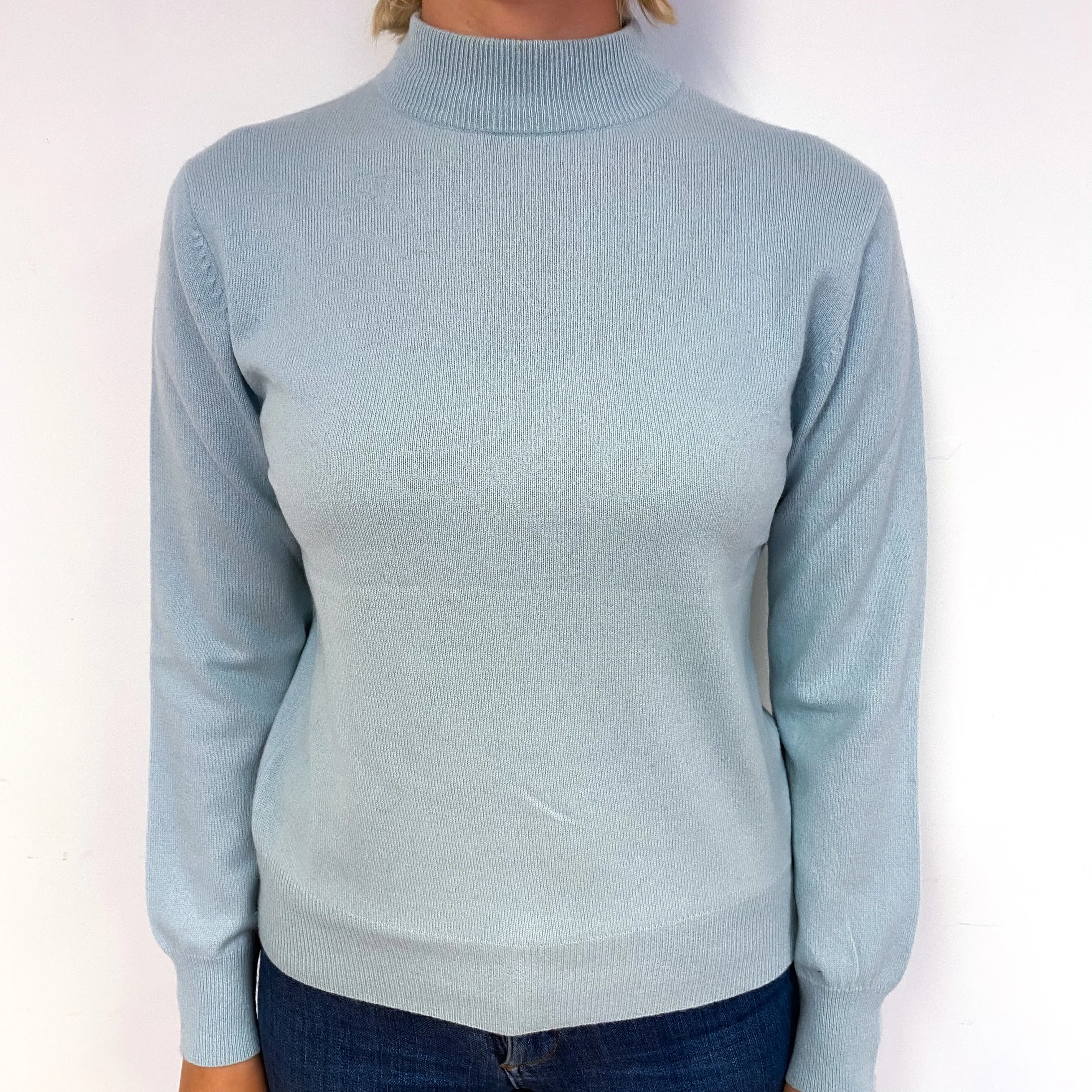 Opal Blue Cashmere Turtle Neck Jumper Small