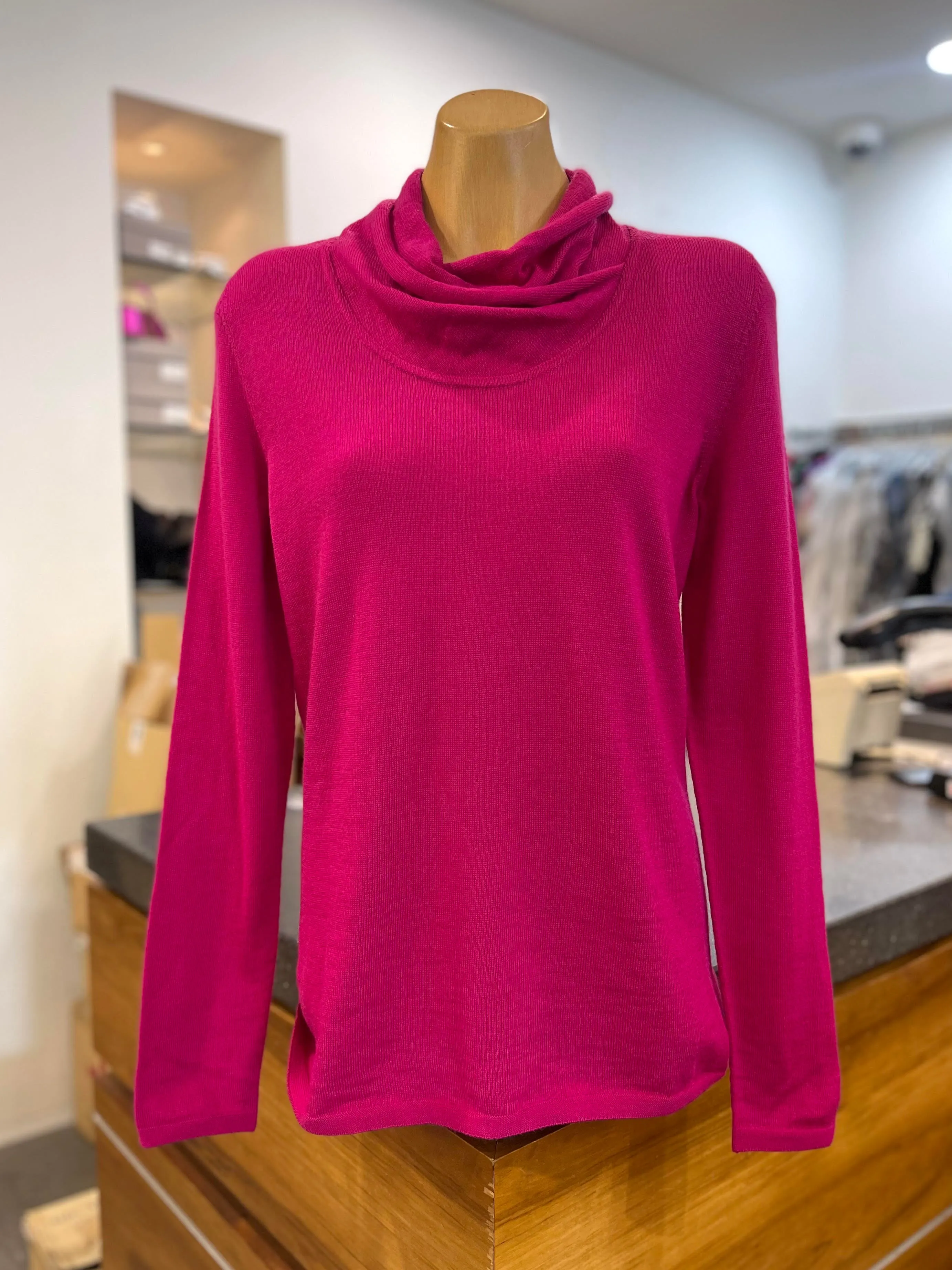 Optimum Wrap Neck Jumper - Cerise