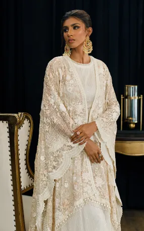 Organza Embroidered Cape With Maxi