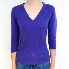 Pansy Purple 3/4 Sleeve Cashmere V-Neck Jumper Extra Small