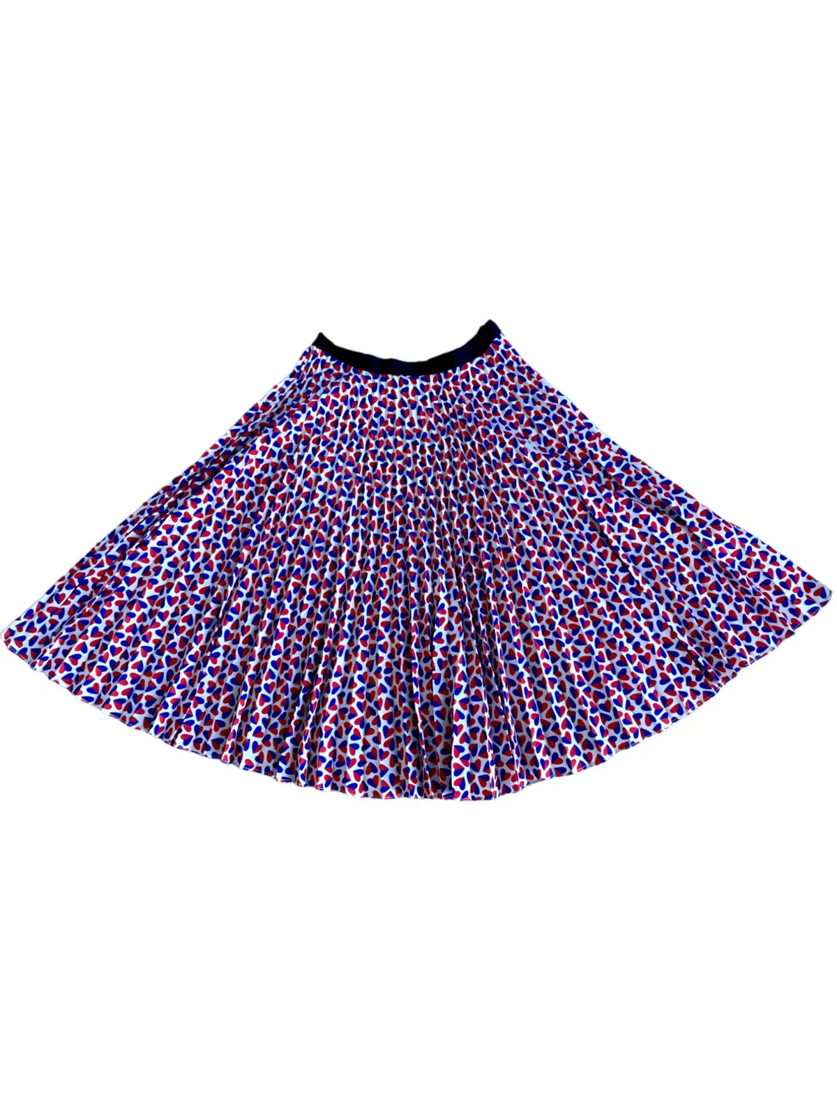 Paul Smith Pleated Midi Skirt | Size 40 / 8 AU,  Heart Print, Red, Blue, White