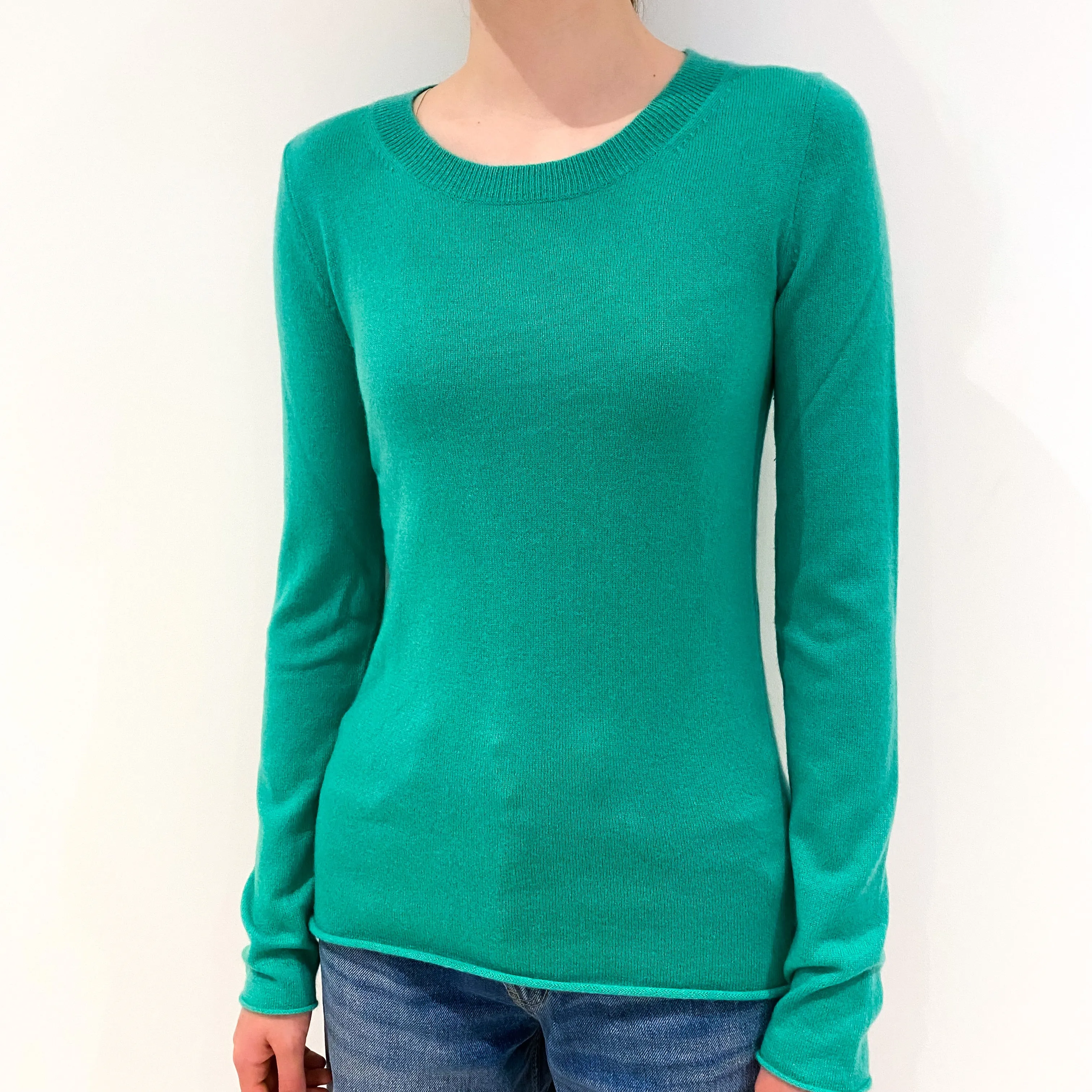 Pea Green Cashmere Crew Neck Jumper Extra Small