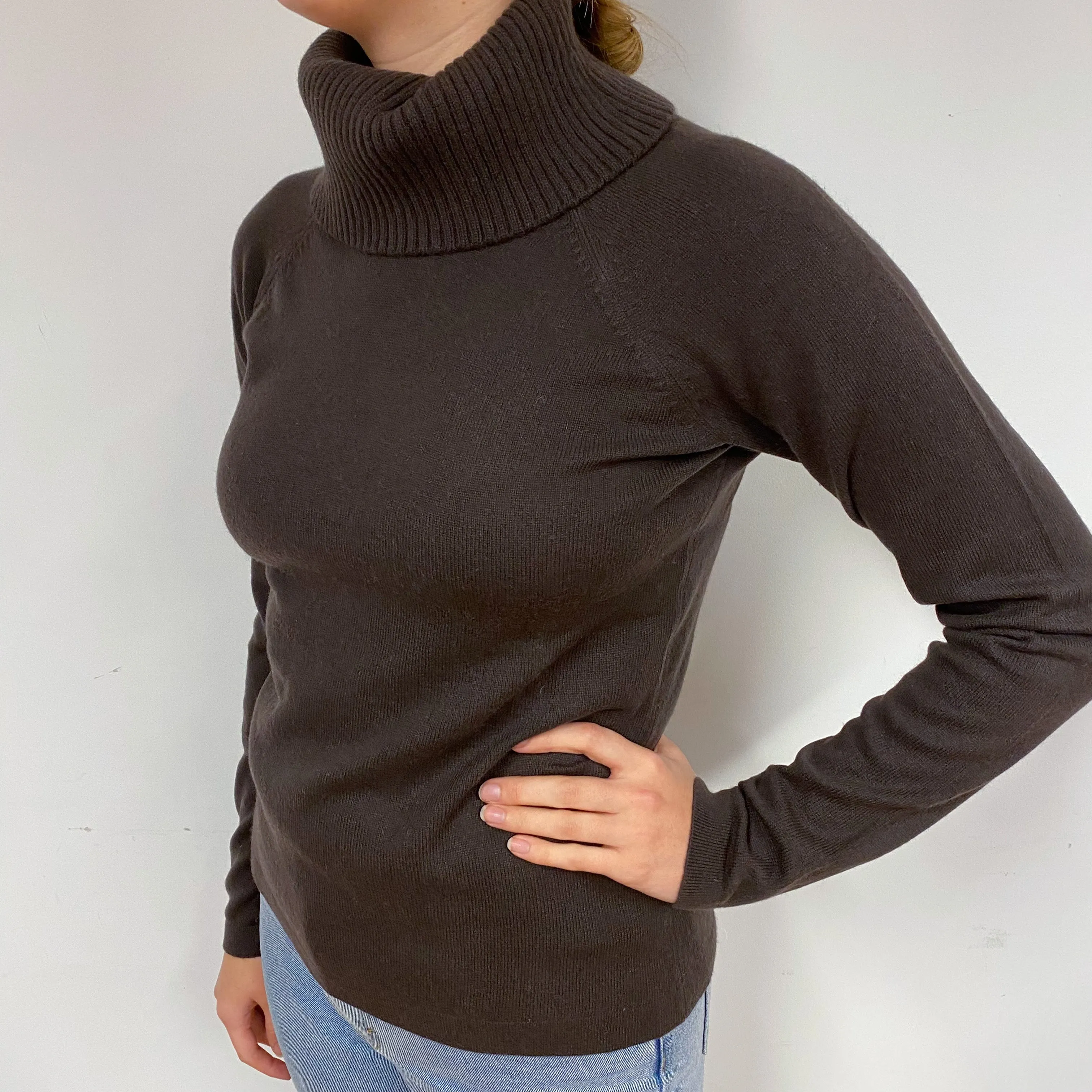 Peppercorn Brown Cashmere Polo Neck Jumper Small